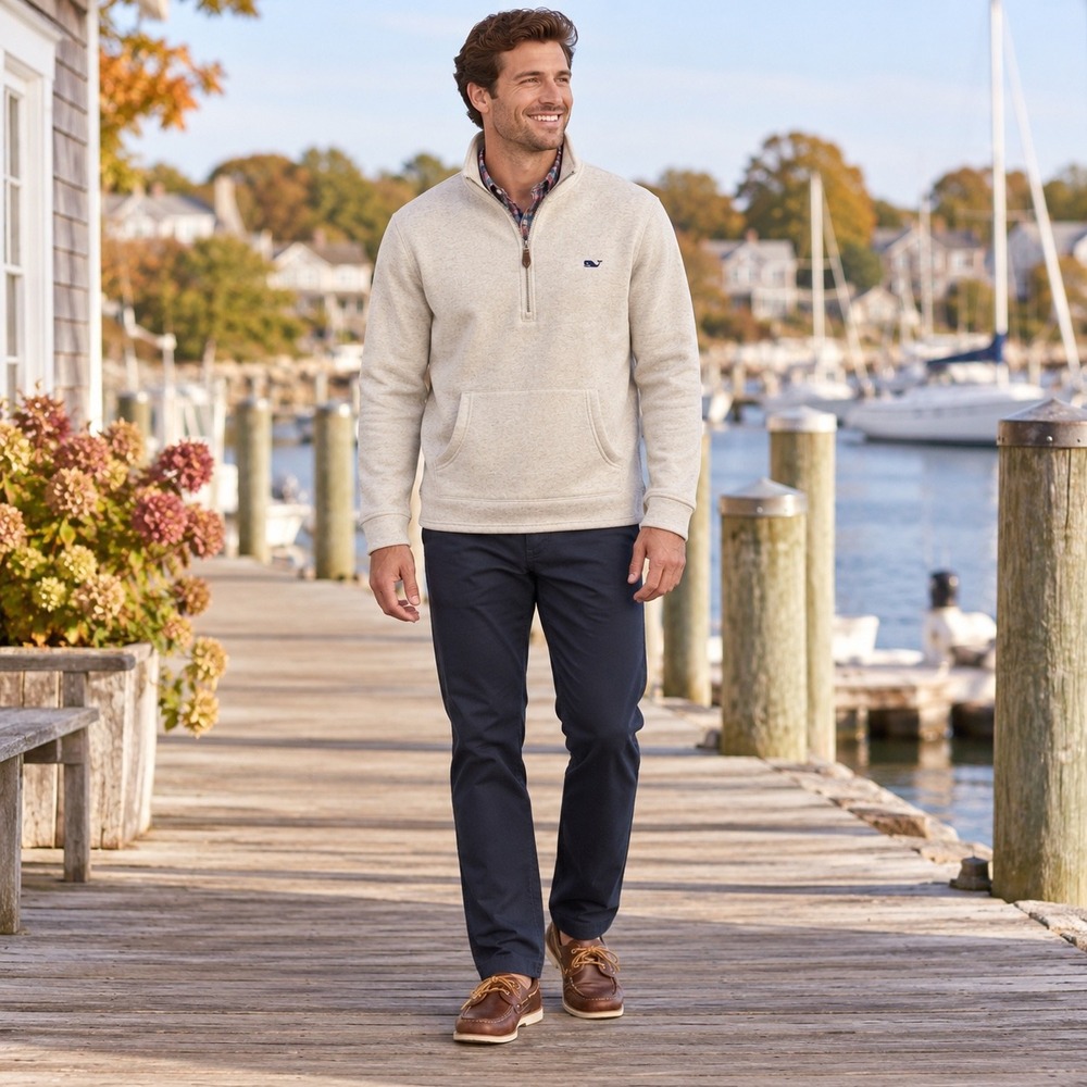 Vineyard Vines Mens Saltwater 1/4 Zip Pullover Oatmeal Heather Large 10001371